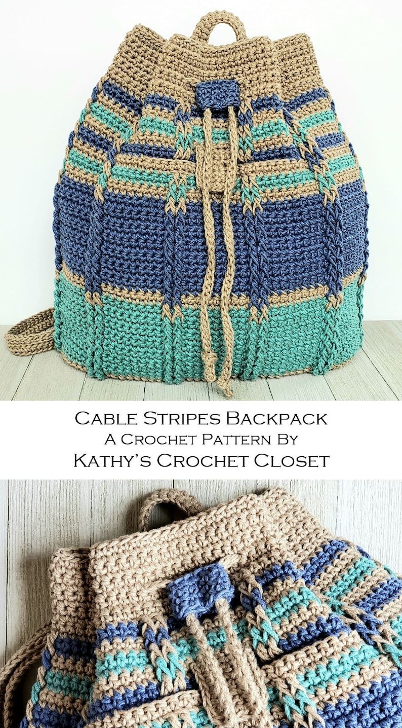 Crochet Bag PATTERN Cable Stripes Backpack Drawstring Bag Pattern Striped Bag Pattern DIY Crochet Backpack Drawstring Purse image 8