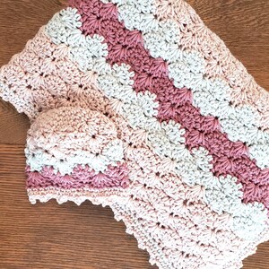 Crochet Baby Blanket PATTERN Madilyn Baby Blanket and Hat Baby Afghan Pattern Girl Baby Blanket Pink Gray Baby Blanket Baby Gift image 2