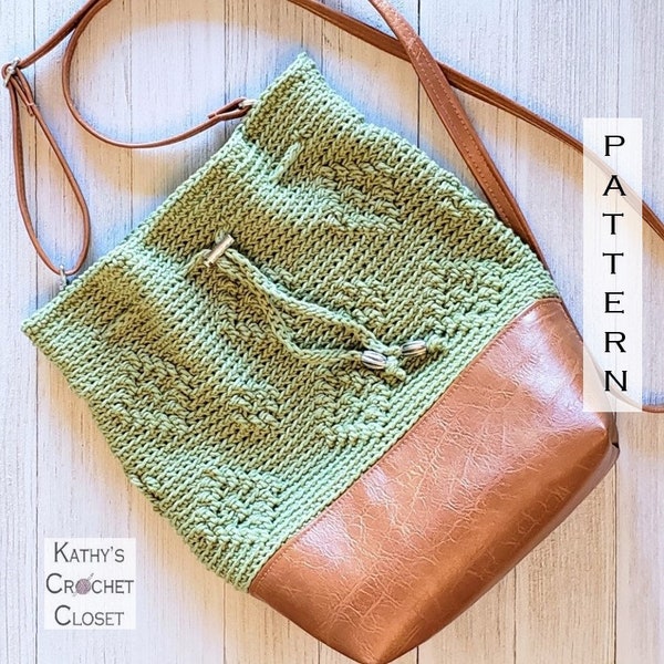 Crochet Bag PATTERN - Diamond Drawstring Bag with Vinyl Bottom -  DIY Crochet Crossbody Bag - Crossbody Drawstring Bag Pattern - Boho Bag