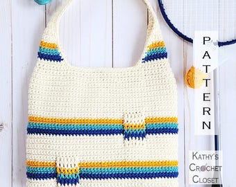 Sporty Stripes Shoulder Bag - Crochet 70s Retro Style Purse PATTERN (PDF Download)