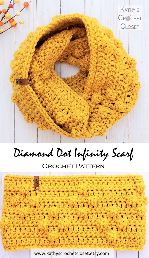 Crochet Scarf PATTERN - Diamond Dot Infinity Scarf - Crochet