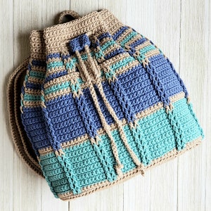 Crochet Bag PATTERN Cable Stripes Backpack Drawstring Bag Pattern Striped Bag Pattern DIY Crochet Backpack Drawstring Purse image 4