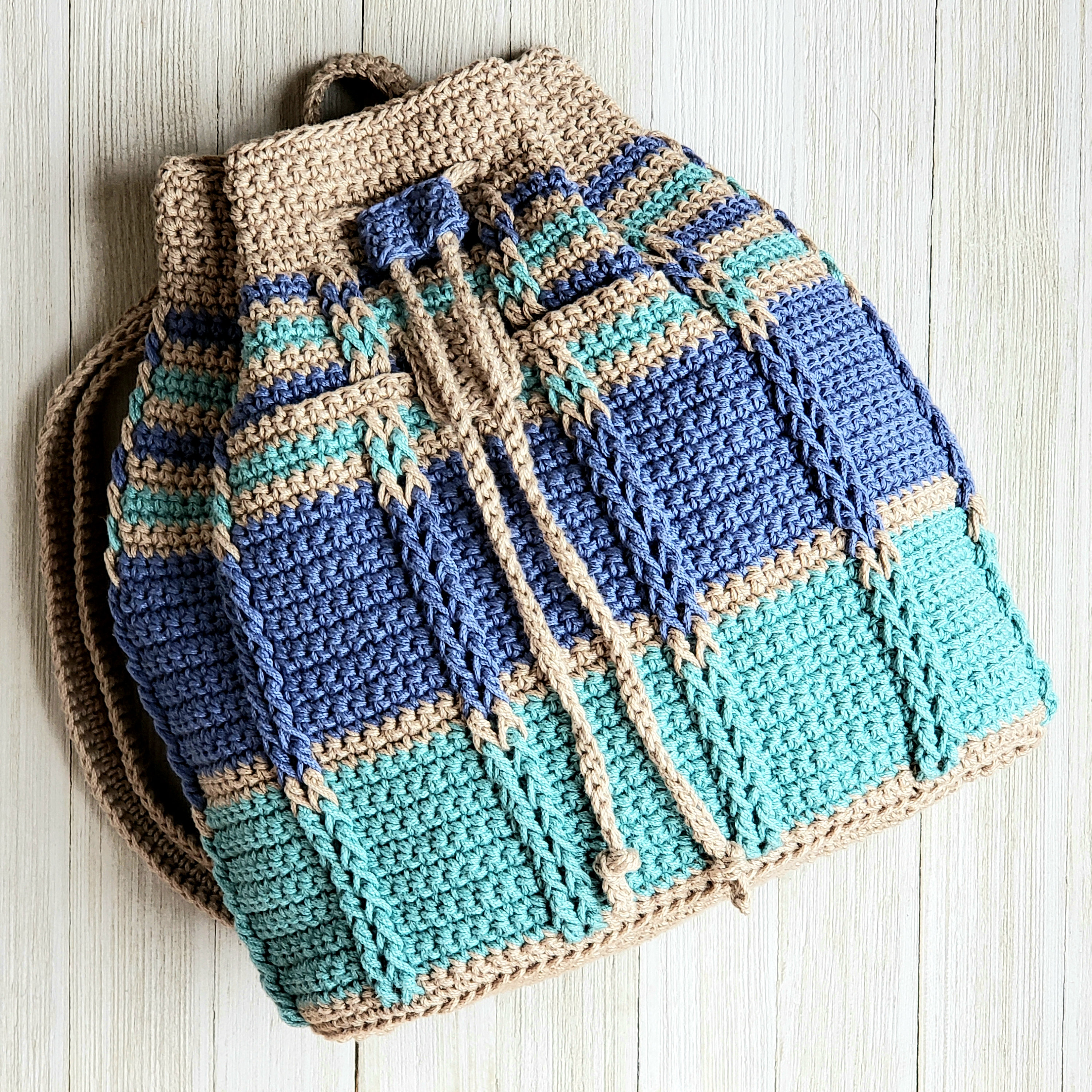 Cable Stripes Backpack - Crochet Drawstring Bag PATTERN (PDF  display picture 2