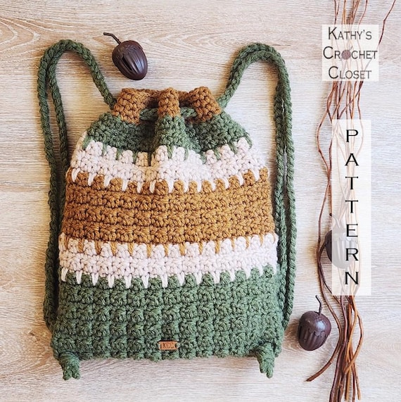 Acorn Trail Backpack - Crochet String Bag PATTERN (PDF Download