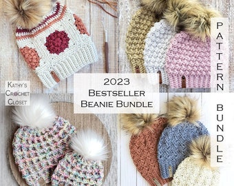 Crochet Beanie Pattern - Bestseller Beanies of 2023 - Dahlia Beanie - Posh Puffs Beanie - Waffle Hat - Crochet Hat Pattern Bundle