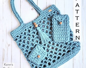 Crochet Bag PATTERN - Benton Harbor Bag - Beach Bag Pattern - Market Bag Pattern - Farmers Market Tote - DIY Cotton Bag - ID Pouch