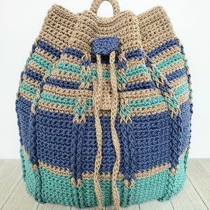 Crochet Bag PATTERN Cable Stripes Backpack Drawstring Bag Pattern Striped Bag Pattern DIY Crochet Backpack Drawstring Purse image 3