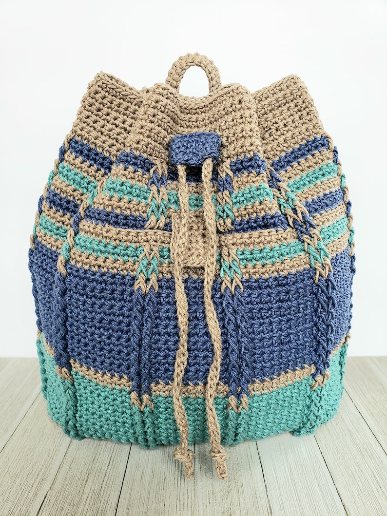 Crochet Bag PATTERN Cable Stripes Backpack Drawstring Bag Pattern Striped Bag Pattern DIY Crochet Backpack Drawstring Purse image 3