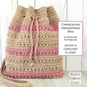 Crochet Bag PATTERN Crisscross Drawstring Bag Boho Bag Pattern Crochet Drawstring Purse image 2