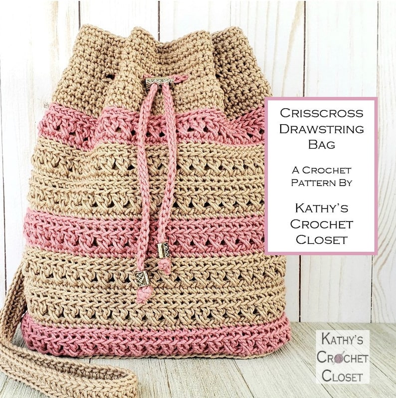 Crochet Bag PATTERN Crisscross Drawstring Bag Boho Bag Pattern Crochet Drawstring Purse image 2