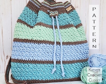 Crochet Bag PATTERN - Color Wave Backpack - Drawstring Bag Pattern - Striped Bag Pattern - DIY Crochet Backpack - Crochet Backpack