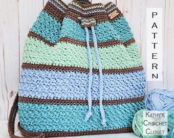 Color Wave Backpack - Crochet Striped Drawstring Bag PATTERN (PDF Download)