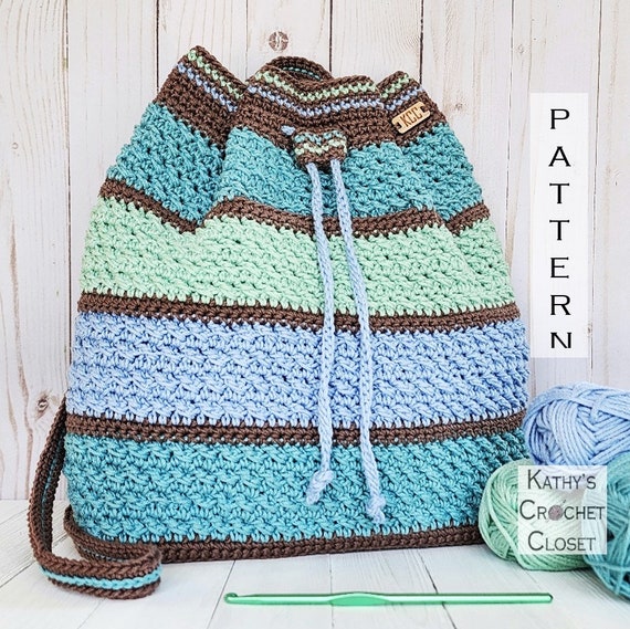 Color Wave Backpack - Crochet Striped Drawstring Bag PATTERN  display picture 3