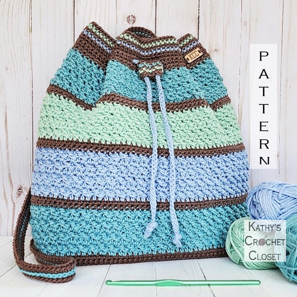 Crochet Bag PATTERN - Color Wave Backpack - Drawstring Bag Pattern - Striped Bag Pattern - DIY Crochet Backpack - Crochet Backpack