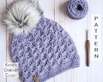 Wavy Shells Beanie Crochet Shell Stitch Hat PATTERN (PDF