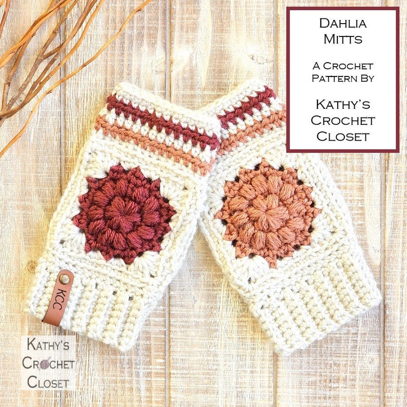 Crochet Mitts PATTERN Dahlia Mitts Crochet Fingerless Gloves Pattern Granny Square Mitts Texting Gloves Crochet Pattern image 2
