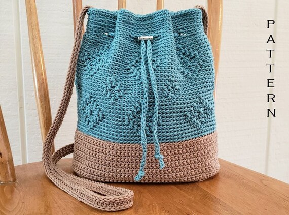 Crochet Bag PATTERN Diamond Drawstring 