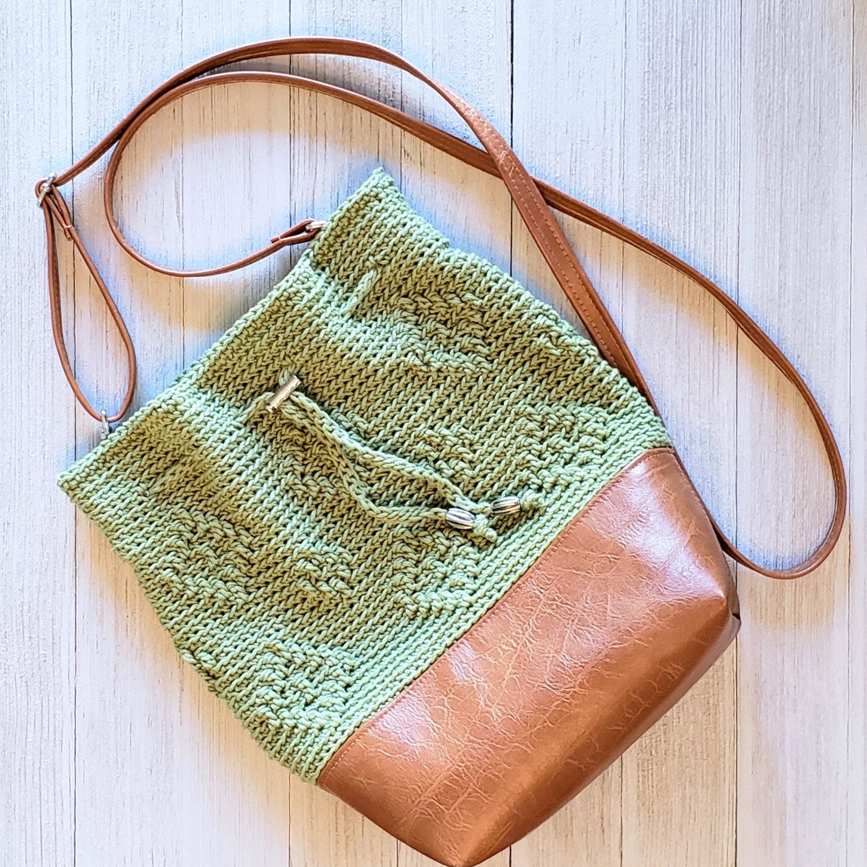 Crochet Bag PATTERN Diamond Drawstring Bag With Vinyl Bottom