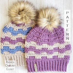 Crochet Hat PATTERN - Sassy Stripes Beanie - Slouchy Winter Hat Pattern- Woman&#39;s Striped Hat Pattern - Crochet Beanie Pattern