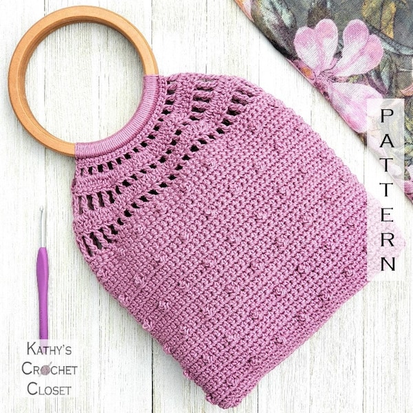 Crochet Bag PATTERN - Garden Party Bag - DIY Crochet Bag - Round Handle Bag Pattern - Wooden Handles Crochet Bag Pattern