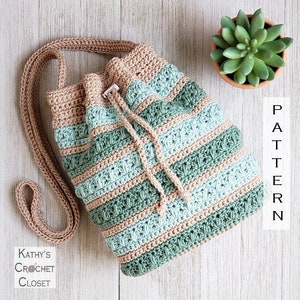 Crochet Bag PATTERN Succulent Drawstring Bag DIY Crochet Bag Crochet Crossbody Bag Pattern Crochet Drawstring Bag Pattern image 1