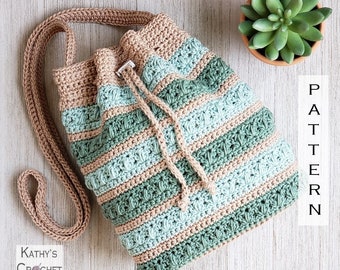 Crochet Bag PATTERN -  Succulent Drawstring Bag - DIY Crochet Bag - Crochet Crossbody Bag Pattern - Crochet Drawstring Bag Pattern