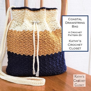 Crochet Bag PATTERN Coastal Drawstring Bag Crochet Crossbody Bag ...