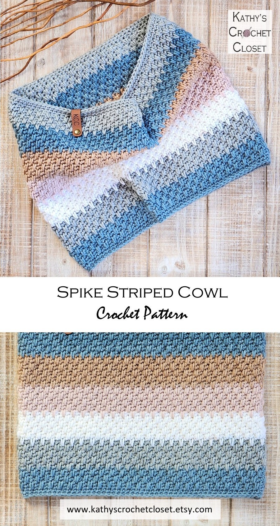 Spike Striped Cowl - DIY Crochet Circle Scarf Yarn Cake PATTERN (PDF ...
