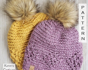 Crochet Hat PATTERN - Embossed Diamonds Beanie - Chunky Crochet Hat Pattern - Winter Hat Pattern- Womens DIY Hat - Crochet Beanie Pattern