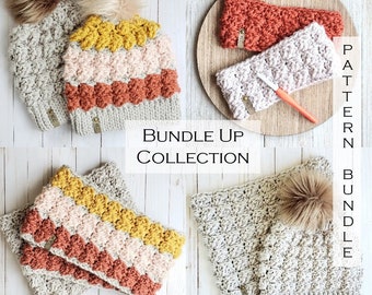 Crochet Pattern Bundle - Bundle Up Collection - Bundle Up Beanie - Headband Pattern - Crochet Pattern Collection - Pattern Discount