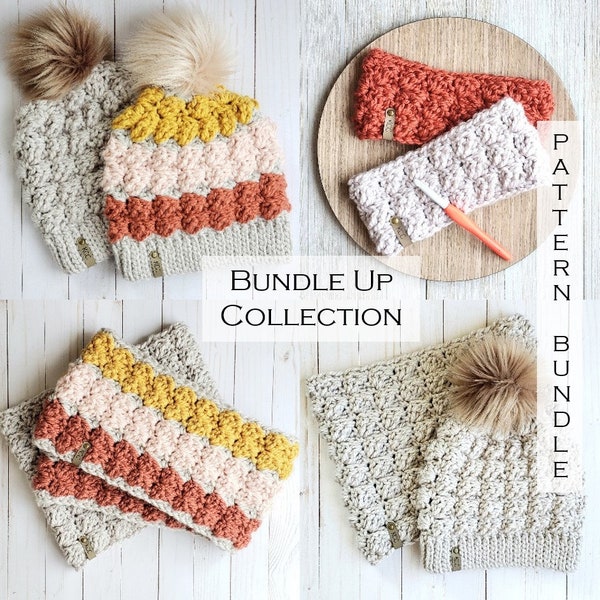 Crochet Pattern Bundle - Bundle Up Collection - Bundle Up Beanie - Headband Pattern - Crochet Pattern Collection - Pattern Discount