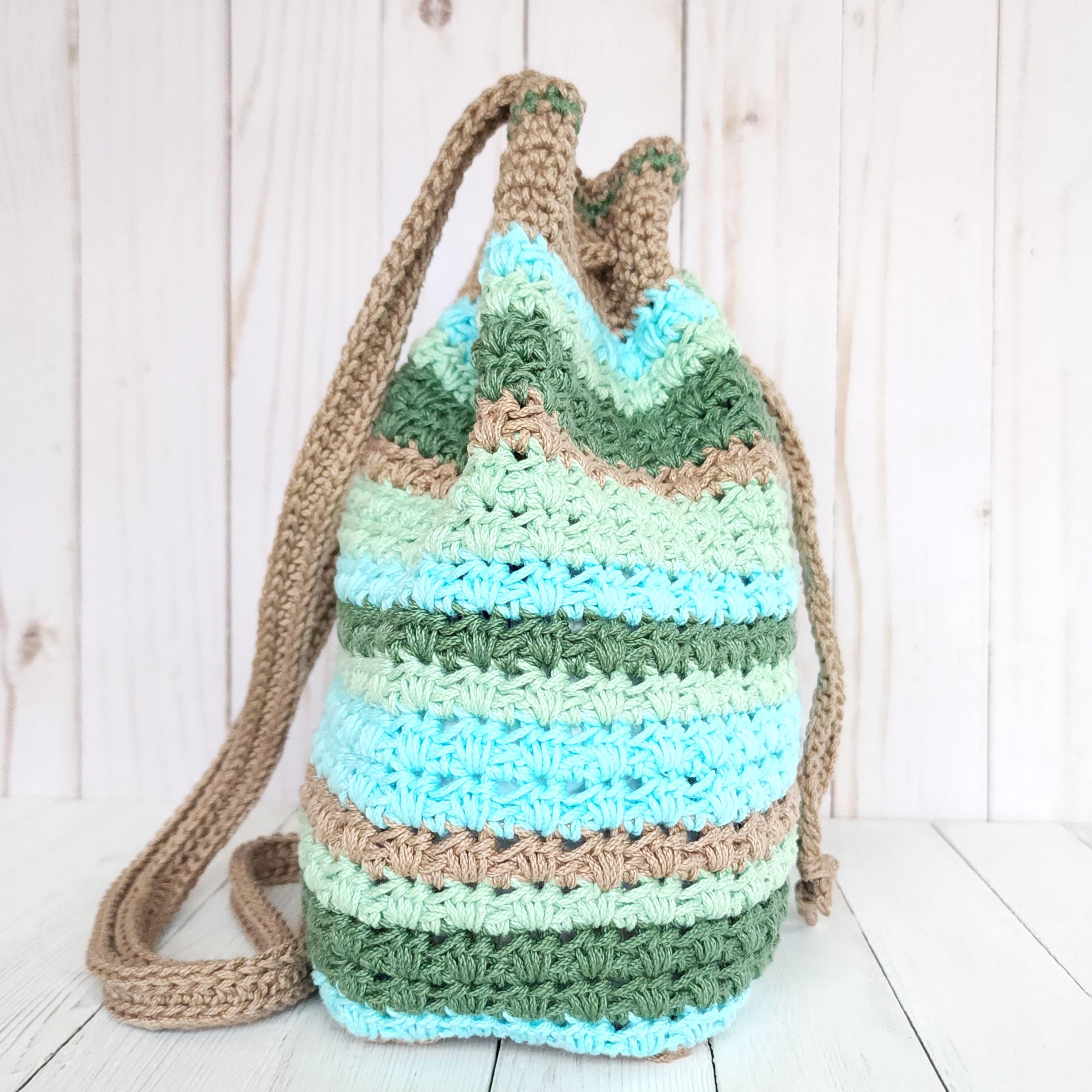 Crochet Drawstring Backpack - Green & Tan Crochet Pattern: The Bark Backpack main image 4