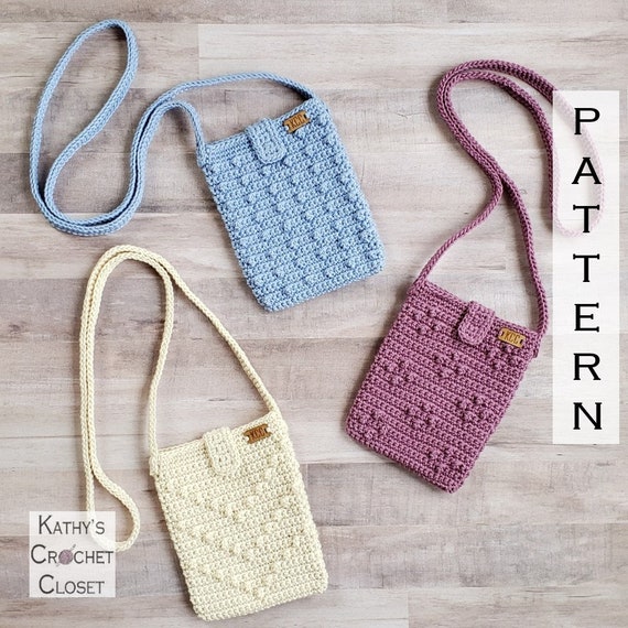 Crochet crossbody bag pattern, cell phone pouch, mini purse