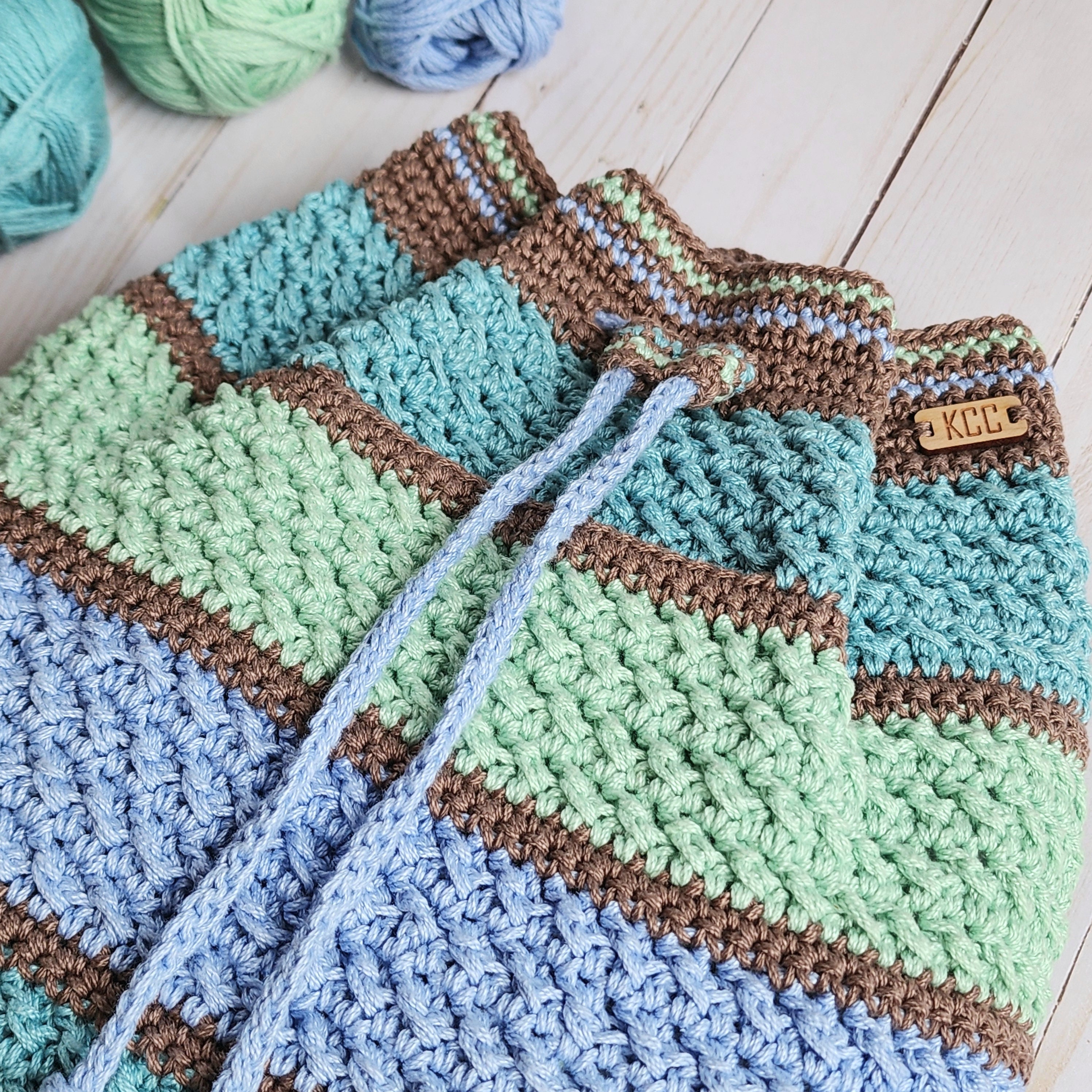 The Sak Striped Crochet Drawstring Backpack - Pink, Blue, Tan, Cream New The SAK crochet crossbody Purse Multi Colors Striped… - Gem main image 2