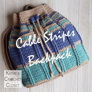 Crochet Bag PATTERN Cable Stripes Backpack Drawstring Bag Pattern Striped Bag Pattern DIY Crochet Backpack Drawstring Purse image 7