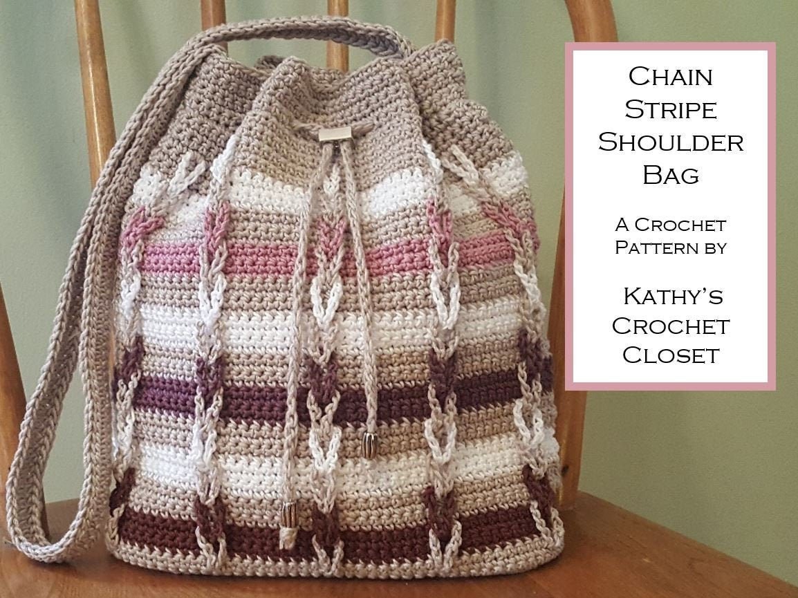 Crochet Bag PATTERN Chain Stripe Shoulder Bag Drawstring | Etsy