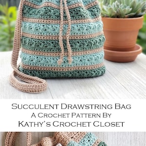 Crochet Bag PATTERN Succulent Drawstring Bag DIY Crochet Bag Crochet Crossbody Bag Pattern Crochet Drawstring Bag Pattern image 8