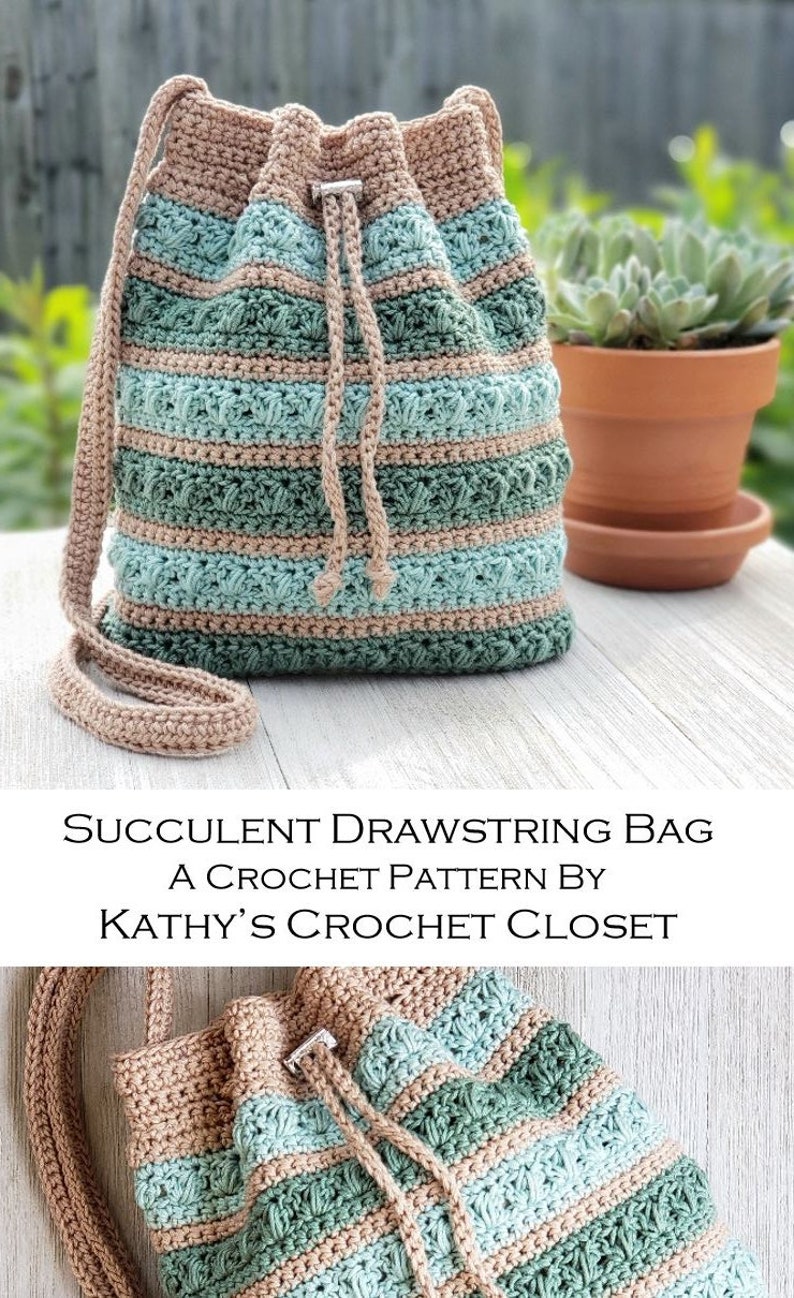 Crochet Bag PATTERN Succulent Drawstring Bag DIY Crochet Bag Crochet Crossbody Bag Pattern Crochet Drawstring Bag Pattern image 8