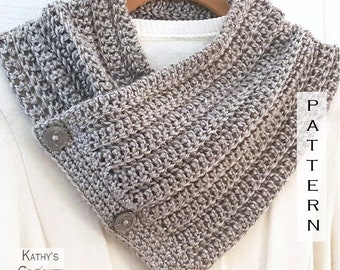 Crochet Scarf PATTERN - Beehive Button Cowl - Button Scarf Crochet Pattern - DIY Crochet Infinity Scarf - Ribbed Scarf Crochet Pattern