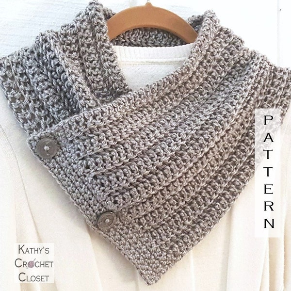 Crochet Scarf PATTERN - Beehive Button Cowl - Button Scarf Crochet Pattern - DIY Crochet Infinity Scarf - Ribbed Scarf Crochet Pattern