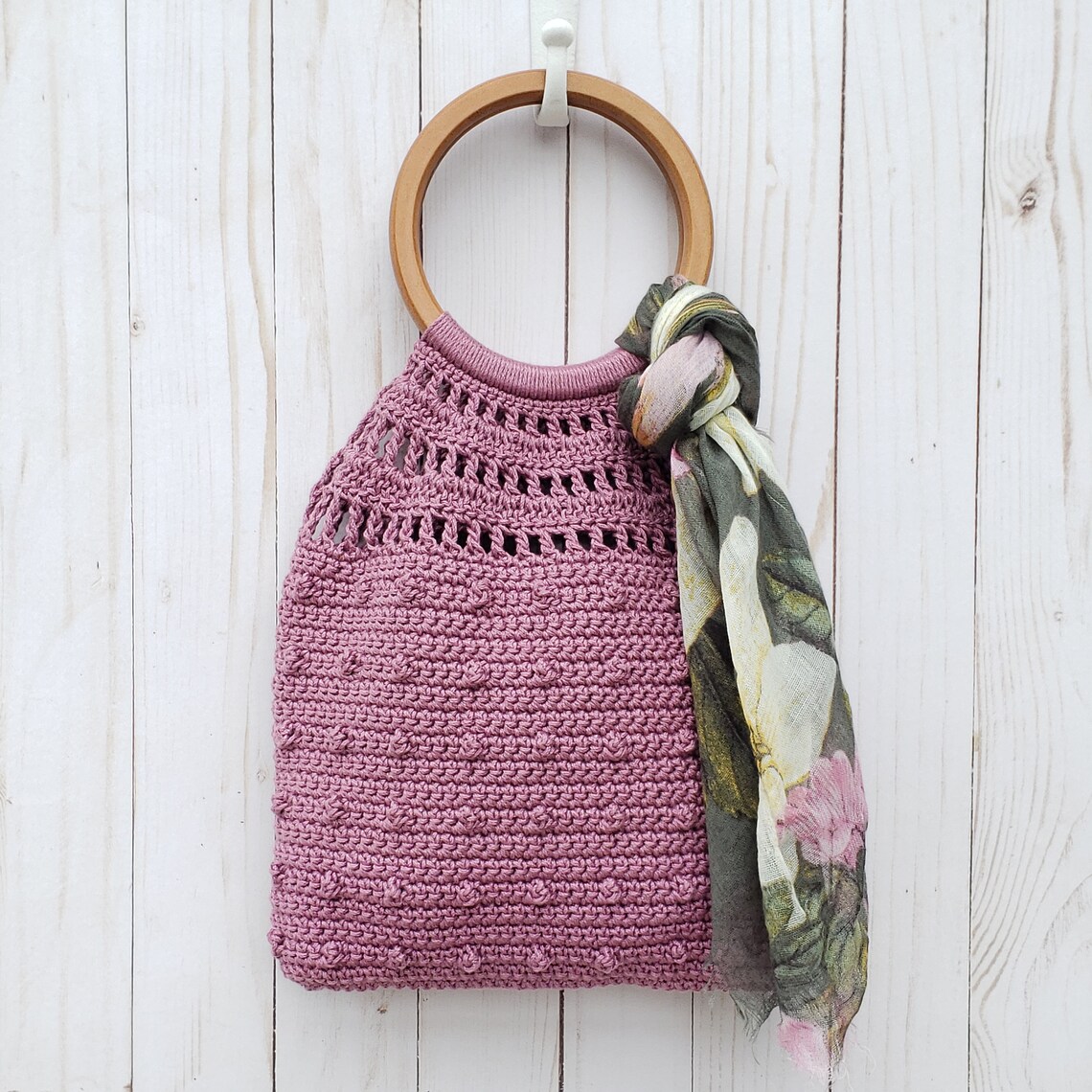 Purse With Round Handles Crochet Bag With Wood Handles Etsy