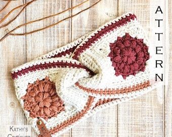 Dahlia gedraaide oorwarmer - gehaakte oma vierkante oorwarmer hoofdband PATROON (pdf-download)
