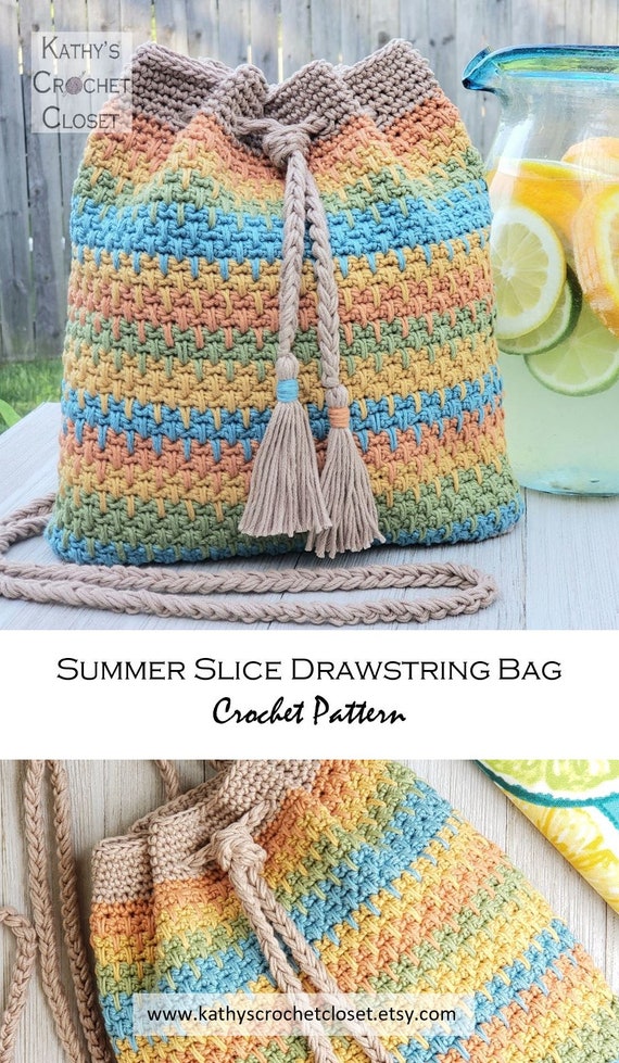 Trellis Stitch Drawstring Bag Pattern - Mini and Regular
