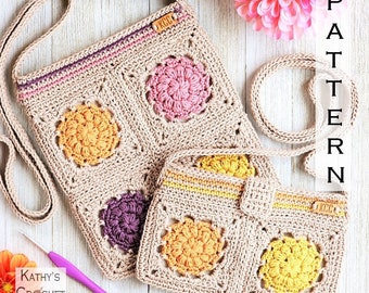 Crochet Bag PATTERN -  Dahlia Crossbody Bags - DIY Crochet Bag - Crochet Flower Bag - Flower Granny Squares - Granny Square Bag Pattern