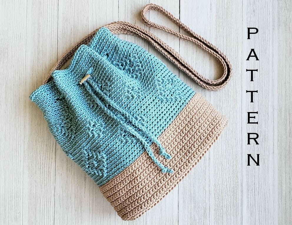 Crochet Bag PATTERN -  Diamond Drawstring Bag - DIY Crochet Bag - Cro…