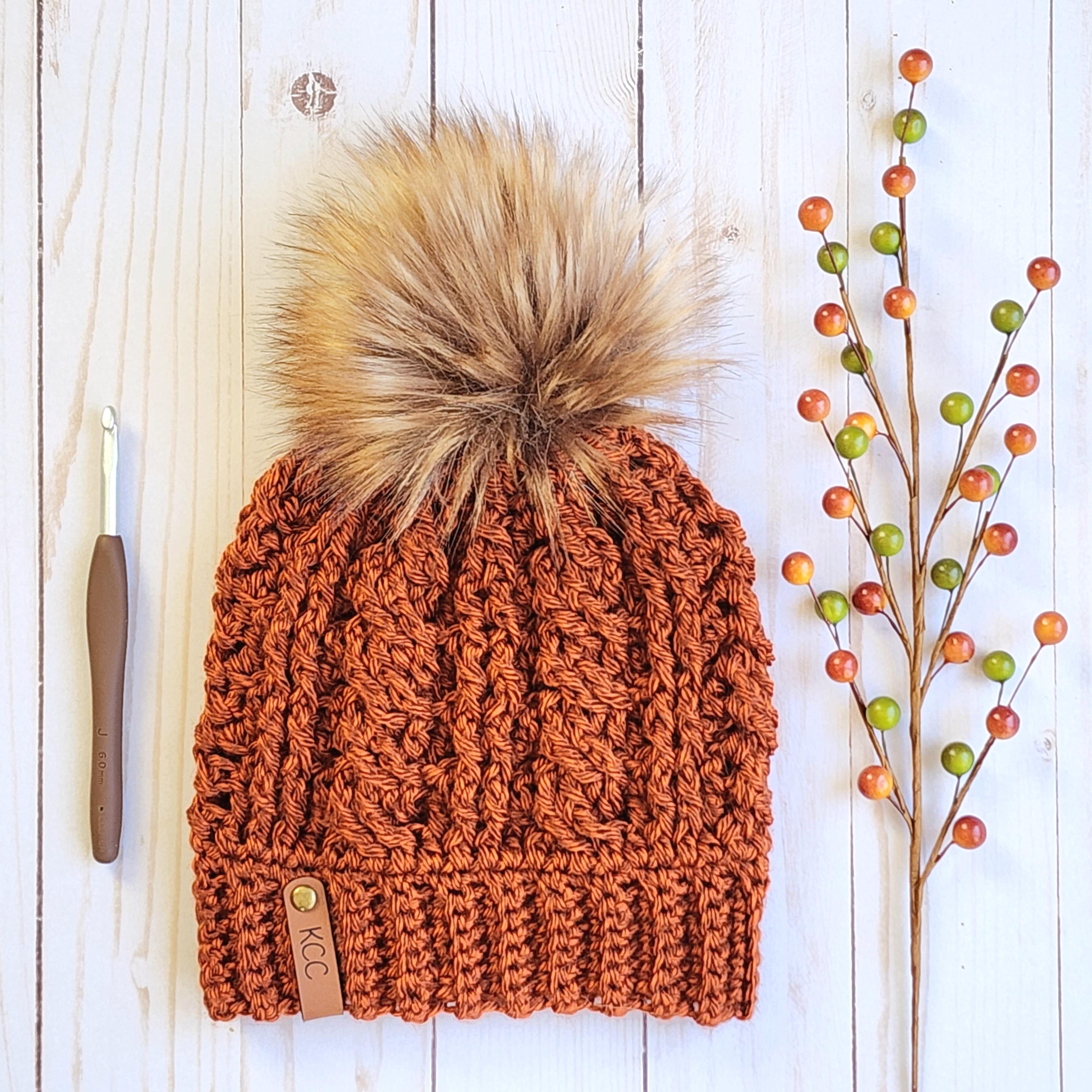 Cable Knit Crochet Beanie Hat Handcrafted Colorful With Faux Fur Pom Handmade Crochet Cable Knit Hat With Faux Fur Pom Pom - Etsy main image 2