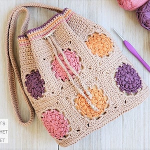 Crochet Bag PATTERN Dahlia Drawstring Bag DIY Crochet Bag Crochet ...