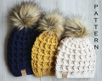 Crochet Hat PATTERN - Market Waffle Hats - Mommy and Me Hats - Winter Hat Pattern- Woman Child Baby Hat Pattern - Crochet Beanie Pattern