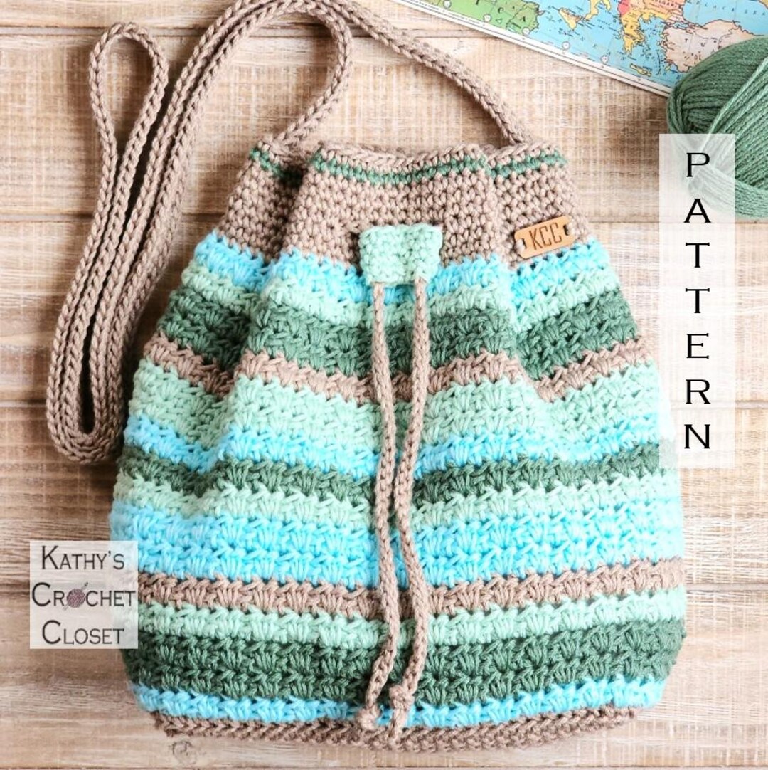 Crochet Bag PATTERN - Destination Drawstring Bag  Download the Pattern