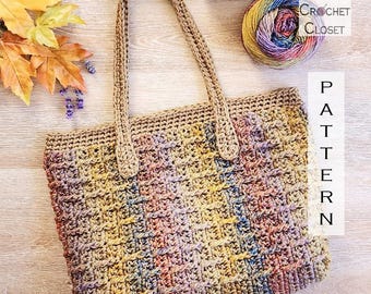 Chroma Tote Bag - Crochet Striped Large Purse PATTERN (PDF Download)